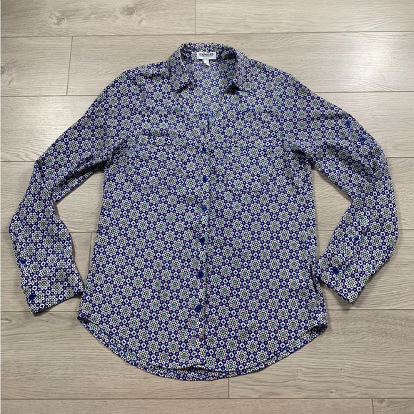 Express The Portofino Original Fit Geometric Print Button Front Blouse - Picture 3 of 12